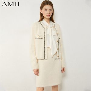 Minimalisme Herfst Winter Mode Pakken Voor Vrouwen Vintage Tweed Jas Hoge Taille Aline Rok Pak Vrouw 12030570 210527