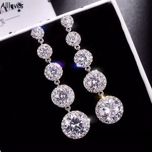 Minimalisme bijoux de mariée larme ronde Zircon longues boucles d'oreilles pour femmes mariage fiançailles cadeau accessoires mariée boucles d'oreilles déclaration CL1380