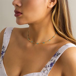 Collier chaîne de perles en verre Kpop minimaliste pour femmes, Simple, Boho, couleur bleue, ras du cou, accessoires bijoux