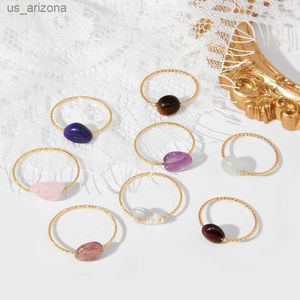 Minimalismo Anillos de piedra natural Color oro Metal Piedra preciosa Cuarzo Anillo de cuentas Joyería curativa de moda Regalos Venta al por mayor Dropshipping L230620