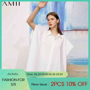 Minimalisme Summer Women's Shirt Fashion Batwing Sleeve Blouse Élégant Bouton couvert Chemises Femme Tops 12170336 210527