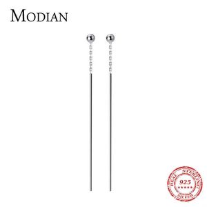 Minimaliste 100% 925 Sterling Silver Long Line Simple Perles Boucles D'oreilles De Mode Oreilles De Fête Pour Les Femmes Bijoux Accessoires 210707