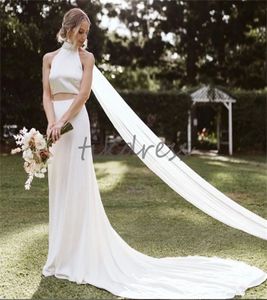 Robes de mariée boho minimalistes 2024 Halter Sirène Bohemian Bride Robe sexy deux pièces rustiques Robes nuptiales Backless Farm Civil Garden Robe de Mariage