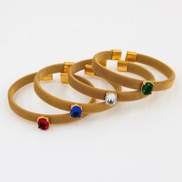 Bracelet minimaliste pour femmes, bijoux à main, commerce extérieur, e-commerce, tissage, incrustation de maille, ovale, zircon, ouvert, acier inoxydable