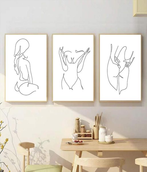 Pintura en lienzo minimalista, arte de pared corporal de mujer Sexy, póster abstracto, dibujo lineal, carteles impresos, imágenes de pared, decoración para sala de estar 9546989