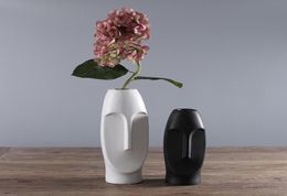 Vase abstrait en céramique minimaliste, noir et blanc, visage humain, salle d'exposition créative, décoratif en forme de tête de Figue, Vase3691273