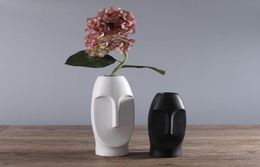 Minimalistische keramische abstracte vaas Zwart en wit menselijk gezicht Creative Display Room Decoratief Figue hoofdvorm VASE9242645