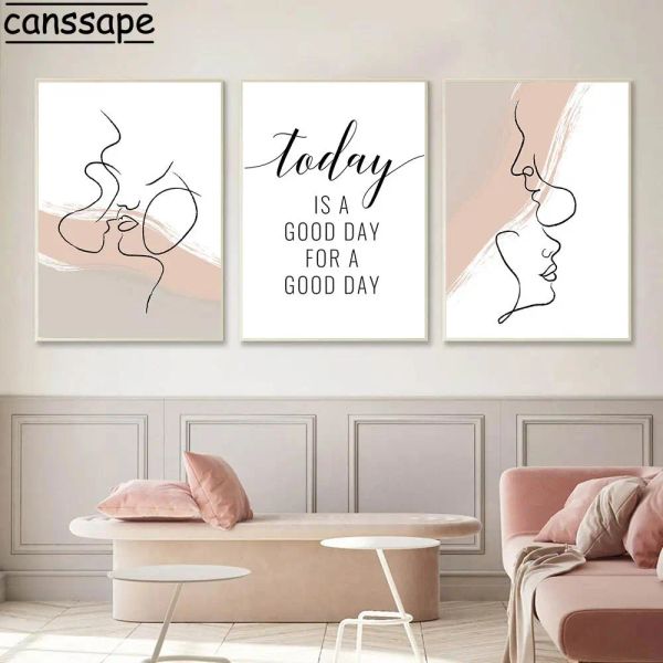 Couple minimaliste Kiss Kird Art Affiches Affiches Girl Love imprimés nordiques Affiche moderne Body Face Line Drawing Pictures Living Room Decor