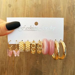 Minimalistische creatieve en roze acryl C -kettingoorbellen Nieuwe Pearl Butterfly Earring Set Set set