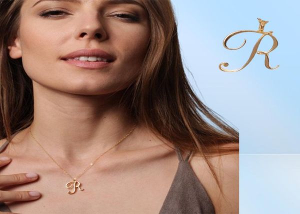 Minimaliste Cursive Initial Alphabet R Anglais pendentif Collier petit mot Lettre monogramme charme Métal Fiançailles amie femme mothe3439533