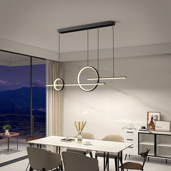 Lámpara colgante Led minimalista para comedor, candelabro largo para mesa de oficina, Isla de cocina, Bar, accesorio de iluminación negro moderno para interiores