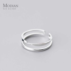 Minimaliste Double Cercle Ligne Simple Anneau pour Femmes Ouvert Réglable En Argent Sterling 925 Doigt Fine Bijoux Bijoux 210707