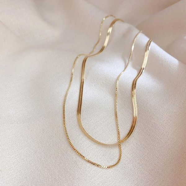 Collier minimaliste Double couche pour femmes, chaîne à chevrons plaqué or, ras du cou, mode coréenne, lame, 268V