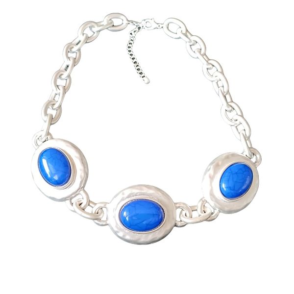 Minimalista crack elíptico azul turquesa colgante de colcha corto cadena de cuello de cuello imitación de piedra turquesa colgante de piedra para mujeres nuevos