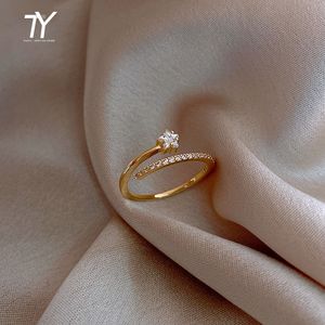 Minimalistische prachtige zirkoongouden kleurster open ringen voor vrouw mode persoonlijkheid sieraden luxe trouwfeest ongebruikelijke meisjesring