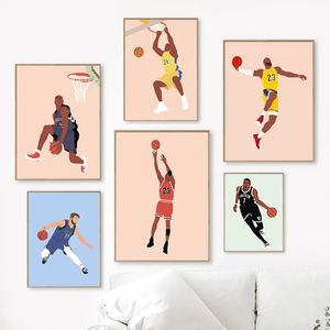 Minimaliste célèbre basket-ball Canvas Peinture Super Star Portrait Affiche Impression Résumé Sport Mur Art Boys Chambre Sports Man Salle Décor Home No Frame Wo6