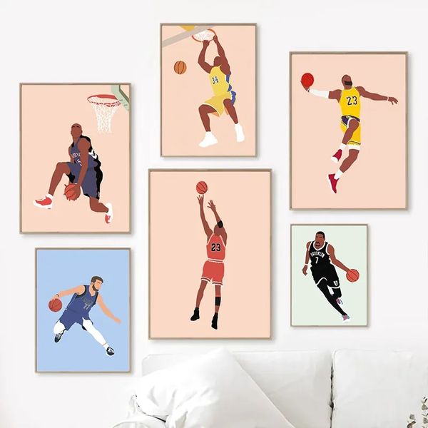 Minimaliste célèbre basket-ball Canvas Peinture Super Star Portrait Affiche Impression Résumé Sport Mur Art Boys Chambre Sports Man Salle Décor Home No Frame Wo6