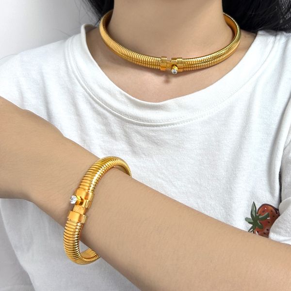 bracelet mode minimaliste, chaîne gorge d'oie en métal, bracelet élastique faible, collier, accessoire femme acier titane plaqué or