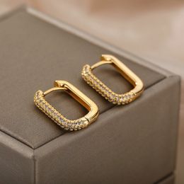 Minimaliste géométrique carré cristal CZ Bigies Hoop Orees Boucles d'oreilles pour les femmes Color en or Color en métal bijoux de mariage
