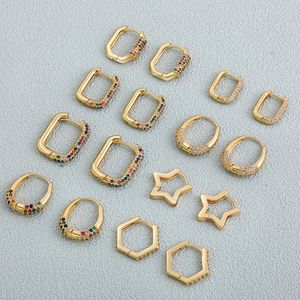Minimalistische Geometrische Vierkante Kristallen Kleine Hoepel Oorbellen voor Vrouwen Mode Goud Kleur Metalen Oorbel Oor Gesp Sieraden