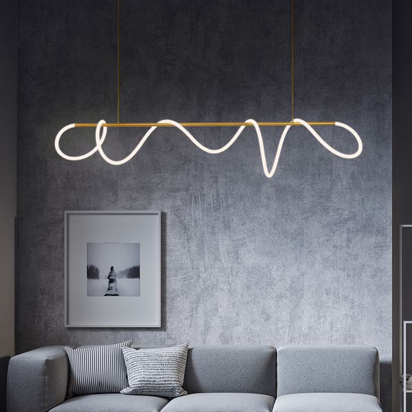 Lámparas colgantes LED doradas minimalistas, lámpara colgante larga creativa de diseñador nórdico para restaurante, cafetería, comedor, Bar, decoración de oficina