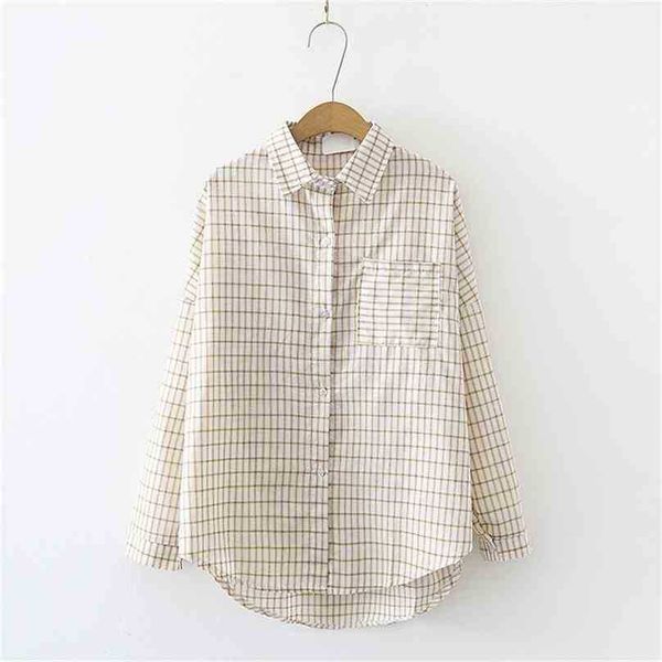 Minimaliste de haute qualité Plaid Fashion Femmes Chic All Match Casual Tops Office Lady Loose Sweet Blouses 210525