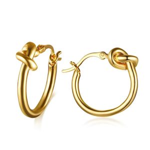 Boucles d'oreilles minimalistes pour femmes, petit nœud actuel de Cindy en acier inoxydable, bijoux de fête uniques en métal pour dames, Huggie