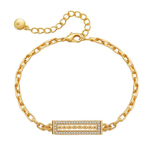 Bracelet minimaliste de style INS en laiton plaqué, chaîne en or véritable 18 carats, conception de niche, bracelet à étiquette volante carrée géométrique