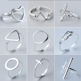 Minimalistische sieraden zilveren kleur geometrische ringen voor vrouwen verstelbare ronde driehoek heartbeat vinger ring bague femme