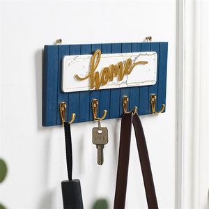 Minimalistische sleutel- en posthouder Wall Hooks Home Decoratie jas Hanger Noordse haak Wall houten huis vorm sleutelhanger houder 201022