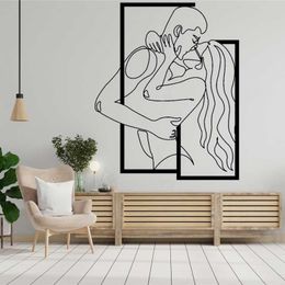 Minimaliste Ligne Art Passionné Couple Embrasser Vinyle Sticker Mural Maison Salon Chambre Chambre Moderne Mode Décor Autocollant Cadeau