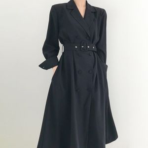 Minimaliste Long Trench Coat Femmes Élégant OL Outwear Vintage Pardessus Costume Col Double Coupe-Vent Coupe-Vent 210421