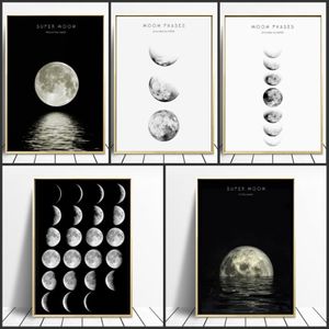 Affiches et imprimés en toile avec Phase de lune, Art mural minimaliste Luna, peinture abstraite, décoration nordique, images, décoration de maison moderne, 308U