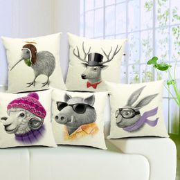Housses de coussin nordiques minimalistes, 5 modèles, Style littéraire, adorables animaux de dessin animé, taie d'oreiller, cerf, mouton, cochon, oiseau, lapin, Pillo287E