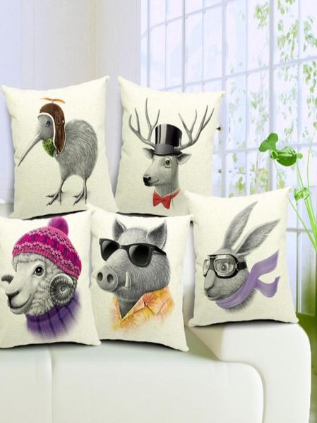 Fundas de cojines nórdicos minimalistas, 5 diseños, estilo literario, adorables animales de dibujos animados, funda de almohada, ciervo, oveja, cerdo, pájaro, conejo, Pillo3646596