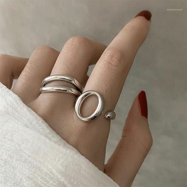 Bague ovale minimaliste en forme de O avec lettres creuses en argent Sterling 925, anneau réglable pour femmes, bijoux géométriques asymétriques, Whole12945