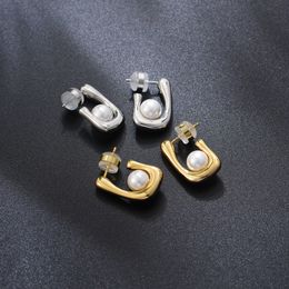 Minimaliste Perle Perle incrustée géométrique en U étairs d'oreille 18K Zircon Boucle d'oreille Boucle de créateurs