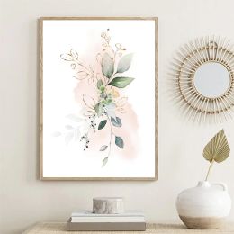 Plante minimaliste rose affiche affiche d'or art vert feuille d'art gradient nordique toile nordique peinture mur