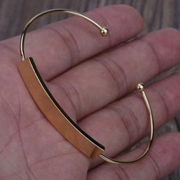 Minimalistische Pure Gold Color Copper Solid Flat Board Charms Verstelbare Armband Open Bangle Manchet Bracele Unisex Kijk accessoire Q0719