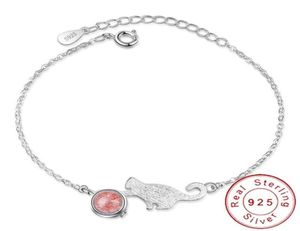 Minimaliste réel pur 925 argent Sterling chat chanceux Bracelet Globe Braclet filles bracelet femmes main accessoires SB008 Bangle241u9488175