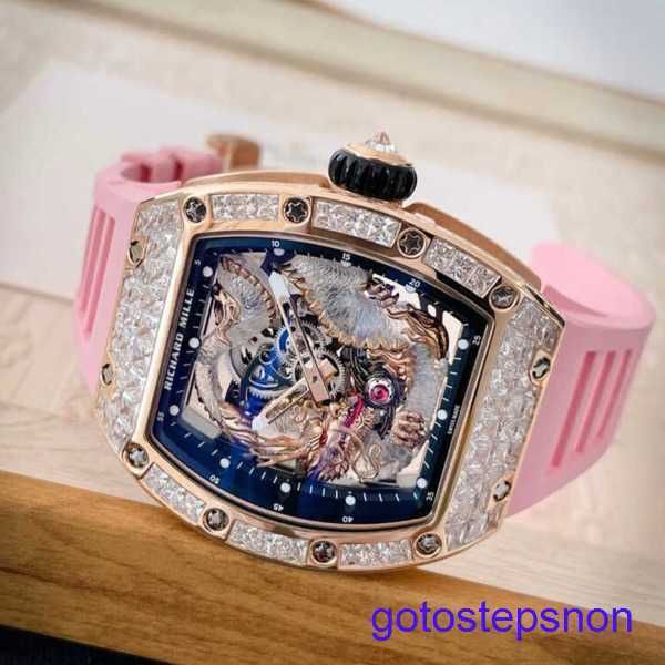 Montre à bracelet RM minimaliste RM57-03 Diamond Rose Gold Crystal Dragon Dragon Limited Edition RM5703 Chronographe