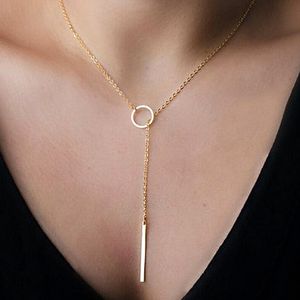 Minimalistische ronde stok hanglank ketting voor vrouwen sleutelbeen ketting bladeren Lange ketting mode -juweliersstatement Girl cadeau