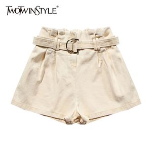 Minimalistische shorts voor vrouwen hoog wacht met sjerpen casual wide poot vrouw 2 zomer mode stijl 210521