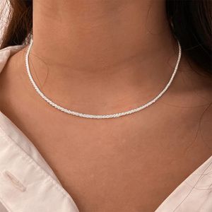 Collier ras du cou minimaliste couleur argent pour femmes, clavicule scintillante, mode coréenne, chaîne courte, bijoux, cadeaux de fête de mariage