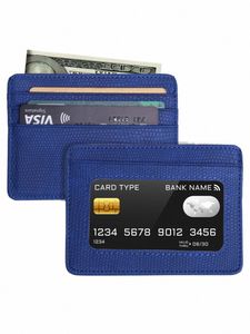 minimalistische slanke creditcardhouder met transparant ID-venster, kleine leren kaartportemonnee voor dames heren Q8aU#