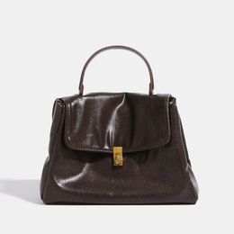 Minimalistische draagtas van zacht leer 2024 Lente/zomer Nieuwe damestas Luxe en grote capaciteit Commuter Handheld Enkele schouder Diagonale Straddle Bag olie koffie