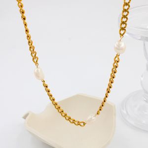 Chaîne plate de style minimaliste, collier de bracelet patchwork en eau douce personnalisée, chaîne de clarbone perle féminine en acier inoxydable, polyvalent