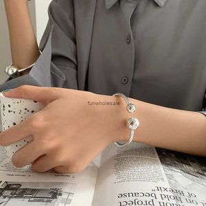 Style minimaliste Bracelet à double balle en argent sterling solide Bouche Niche Niche Design Cool Style Bijoux fait à la main