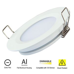 Topoch LED Downlights de baño ultra finos, paquete de 6 clips de resorte de montaje de aluminio completo DC12 V 3 W 240 lm para RV barco casa astilla negro blanco níquel luces de cocina