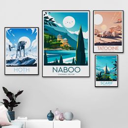 Affiche de film de guerres minimalistes Tatooine hoth Scarif Naboo Wall Art Picture Canvas Print for Salon Home Decor Painting Gift